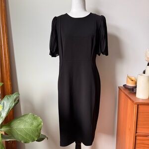 Calvin Klein Black Midi Dress | Pleated Flutter Sleeves